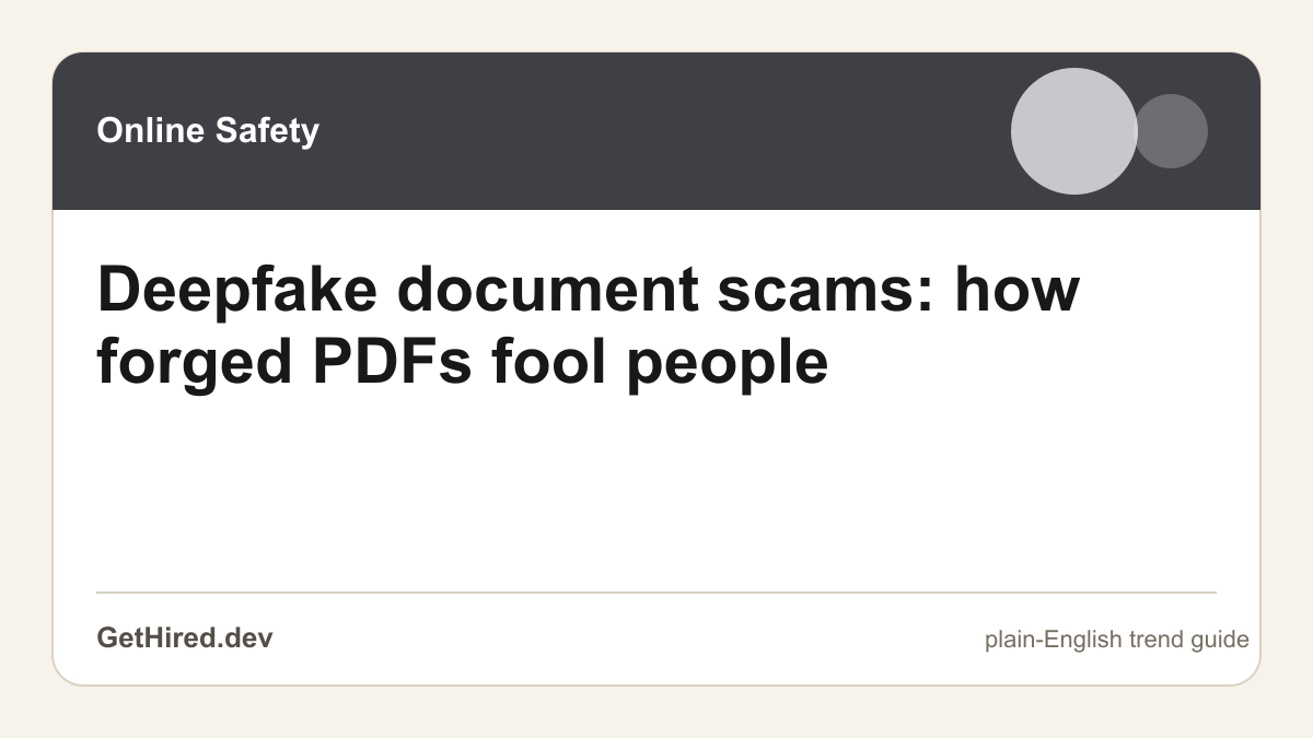 Deepfake document scams: how forged PDFs fool people editorial illustration
