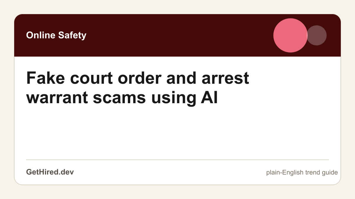 Fake court order and arrest warrant scams using AI editorial illustration