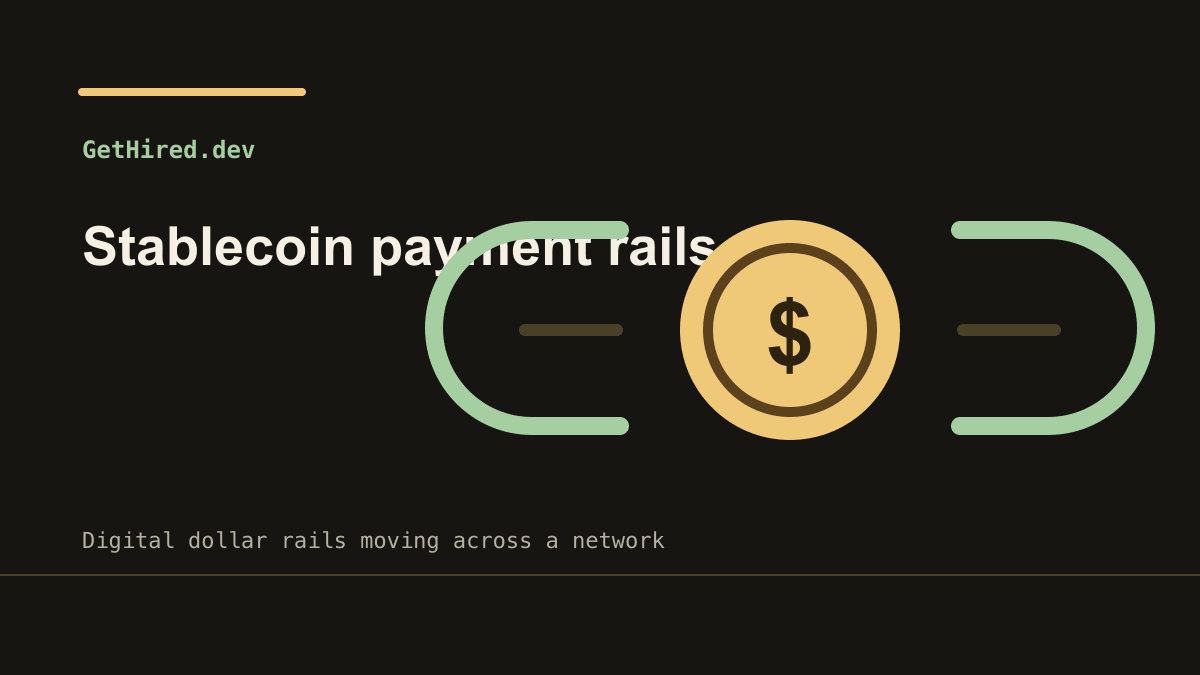 Digital dollar rails moving across a network