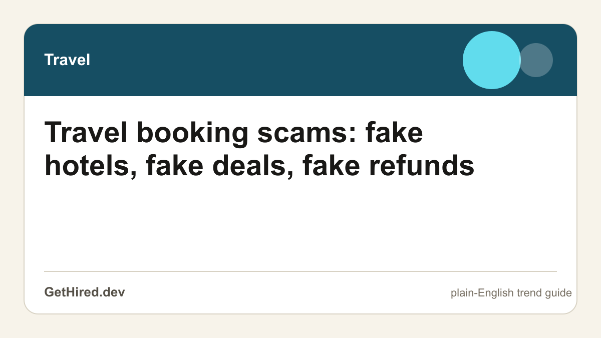 Travel booking scams: fake hotels, fake deals, fake refunds editorial illustration